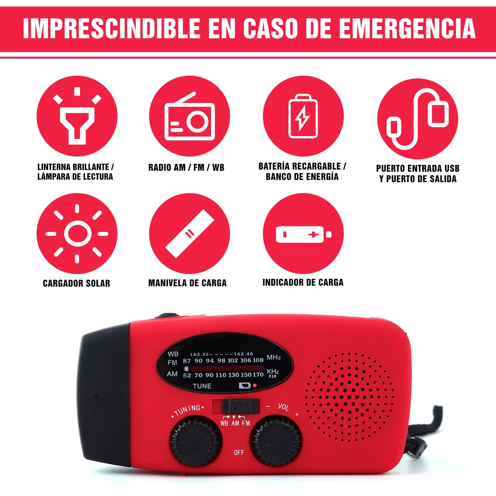 Radio Solar de Emergencia con Manivela y Linterna - Imagen 3